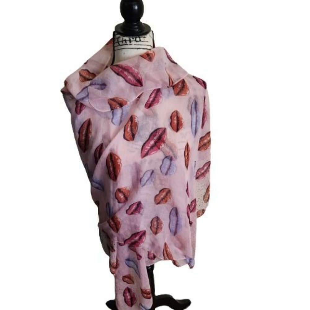 Juicy Couture Y2K Lightweight Lips Rhinestone Scarf 64"x28"